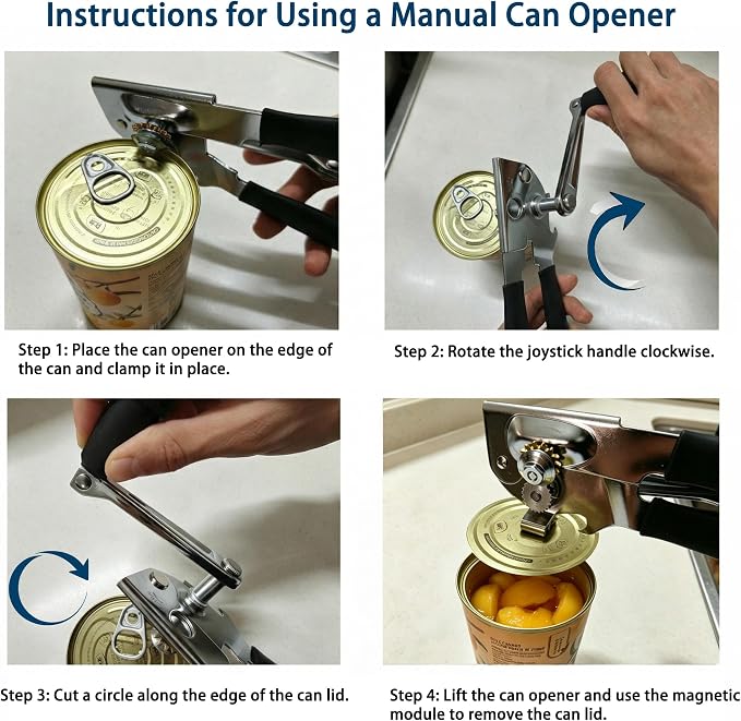 AORRZER® Can Opener Manual with Magnetic Lid Lifter, High-Intensity Sharp Steel Blade, Bottle Opener, Comfortable Grip Handle, Kitchen Tools for Home and Commercial (Black)
