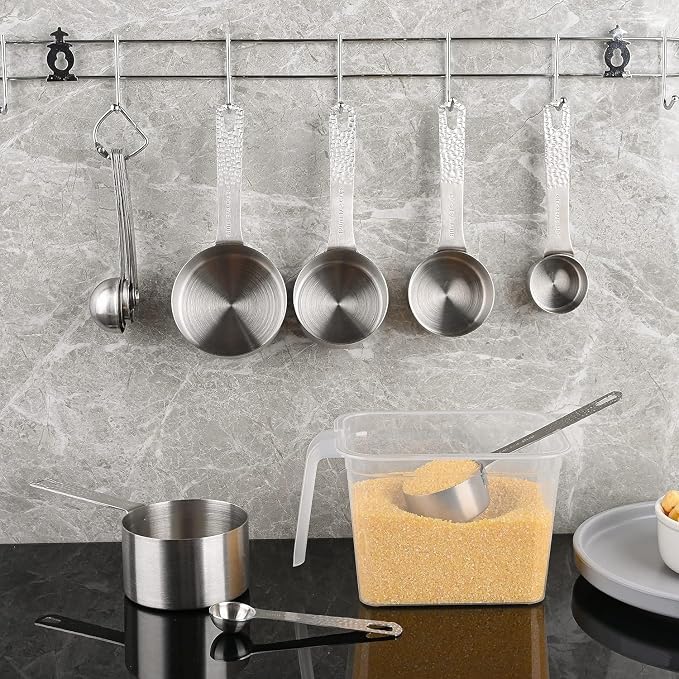 Measuring Cups Set 6, 18/8 (304) Stainless Steel 6 Dry Measuring Cups Set, Metal Kitchen Metric & US Measure Cup with 3/4 Cup for Cooking and Baking