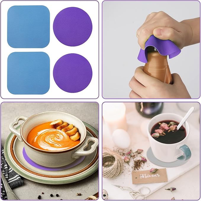 LUTER 4pcs Jar Opener Gripper Pad for Seniors with Weak Hands, Rubber | Multi-function Silicone Bottle Opener Lid Cap Rubber Gripper Pads Kitchen Coasters Gadgets, Blue, Purple
