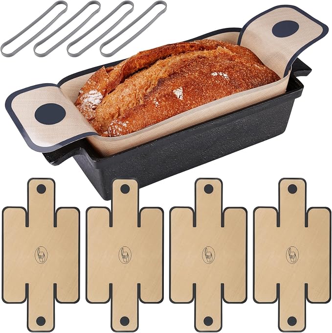 NiHome 4-Pack Silicone Bread Loaf Pan Liners, Reusable and Nonstick Silicone Bread Sling, Fit for 9x5, 9.5x5, and 10x5 Inch Loaf Pans, Dishwasher Safe, Easy to Clean (Brown)