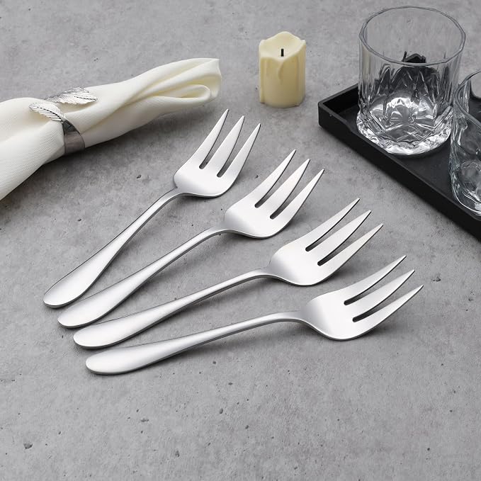 Stainless Steel Serving Forks, E-far 4-Piece Metal Hostess Serving Utensils Set for Meat Catering Buffet Party Kitchen Restaurant, Non-toxic & Dishwasher Safe