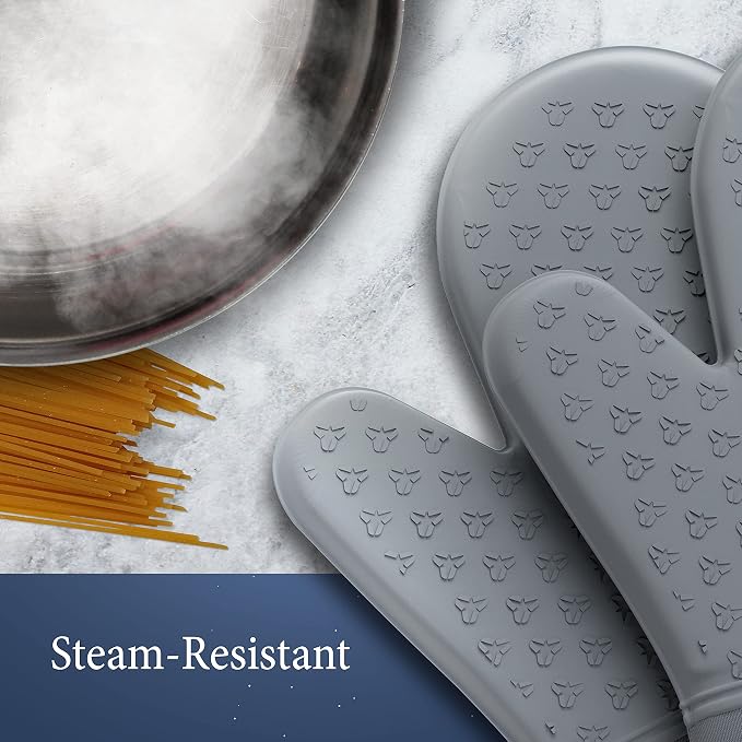 Cosy House Collection 4-Piece Oven Mitt & Pot Holder Set | Heat Resistant Trivet Cooking Gloves - Durable & Comfortable Long-Lasting Silicone - Cooking, Baking & Grilling (Grey)