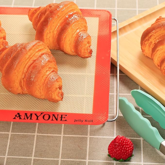 AMYONE Silicone Baking Mats for 10x15" Jelly Roll Pan, Platinum, 2PCS | Compatible with Nordic Ware Naturals Jelly Roll Pans/Swiss Roll Pans, Nonstick Reusable Food Grade Silicone