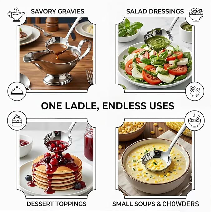 18/10 Stainless Steel Soup Ladle,9-Inch Artistic Shell-Shaped Serving Spoons with Creative Wave Edges,Mirror Polished Small Gravy Ladles for Sauces,Dressings and Party Service(Set of 2)(Silver)