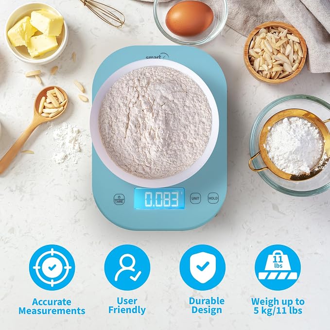 Smart Weigh Blue Digital Kitchen Scale for Cooking, Weight Loss, Calorie Tracking, Baking, Food Portion Control, and Meal Prep - Accurate Measurements in Grams and Ounces