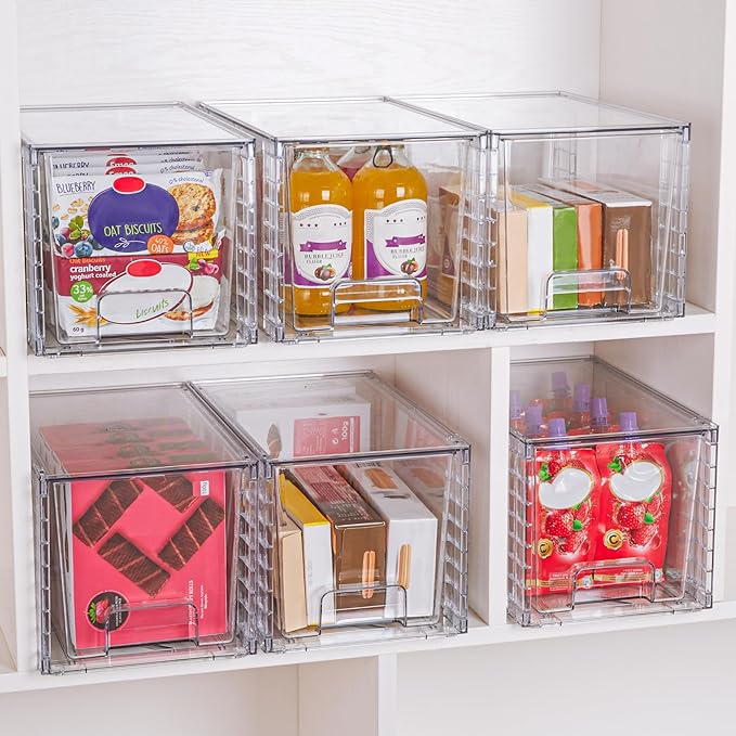 Vtopmart 8 Pack Large Stackable Storage Drawers,Clear Acrylic Drawer Organizers with Handles, Easily Assemble for Fridge, Bathroom,Kitchen Undersink,Cabinet,Pantry Organization and Storage | Acrylic Drawer Organizers, With Handles, Easily Assemble, For...