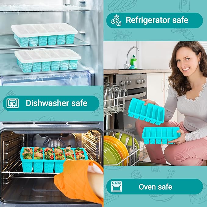 1/2 Cup Silicone Freezer Molds with Lid, 4-Pack Silicone Freezer Trays for Soup, Sauce & Broth – Meal Prep Containers, Large Ice Cube Tray, Oven & Dishwasher Safe