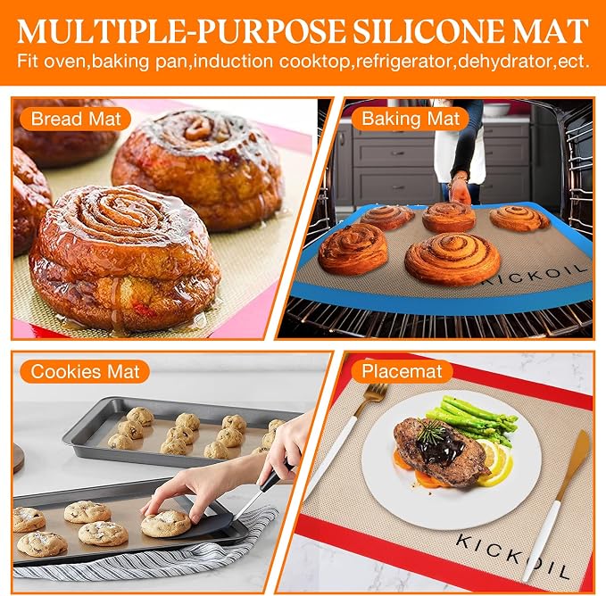Silicone Baking Mats Set of 3, Non-Stick Reusable BPA-Free Oven Liners,100% Food-Grade Silicone Baking Sheets for Cookies, Macarons, Bread and Pastry,11.6'' x 8.5''(Quarter)