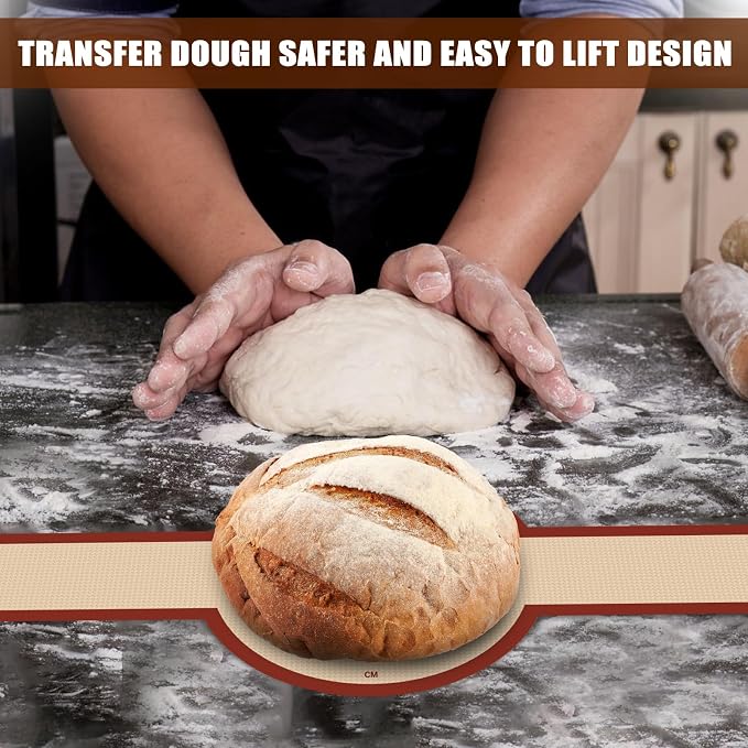 Silicone Bread Sling for Dutch Oven, Non-Stick & Easy to Clean Bread Baking Mat Set, 2 Pcs Reusable Bread Sling with Long Handle to Transfer Sourdough (Red, Oval and Round)