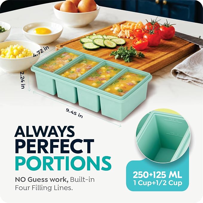 Silicone Soup Freezer Molds with Lids, 2 Cup & 1 Cup Combo, Soup Container Style Ice Cube Trays, Reinforced Steel Rims, For Freezing Broth, Meal Prep and other dishes, Dishwasher & Oven Safe - 2 Pack