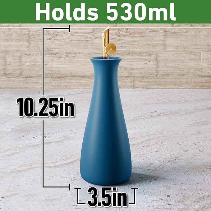 Ceramic Olive Oil Dispenser with Self-Closing Gold Spout, 530mL Capacity | Leak Proof EVOO Dispensing Bottle, Stainless Steel Self-Closing Spout, Ergonomic, Durable, Easy Pour, Stylish, 530mL Capacity