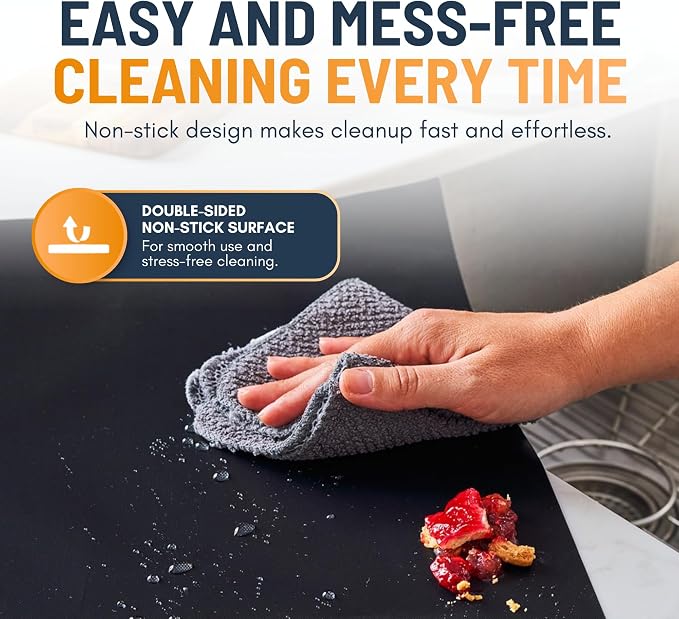 Oven Liners for Bottom of Oven - 3 Pack Large Heavy Duty Mats, 16.25”x23” Non-Stick Reusable Liner for Electric, Gas, Toasters, Grills - BPA & PFOA Free Kitchen Accessory to Keep It Clean (Black)