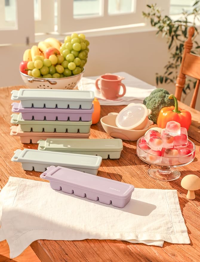 Silicone Heart Cube Freezer Tra, Baby Food Storage Cubes with Clip-On Lid Freeze Food Soups Purees Ice Easy and Safe Design Made in Korea (Ocean Blue)