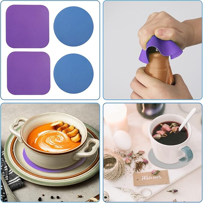 LUTER 4pcs Jar Opener Gripper Pad for Seniors with Weak Hands, Rubber | Multi-function Silicone Bottle Opener Lid Cap Rubber Gripper Pads Kitchen Coasters Gadgets, Purple, Blue