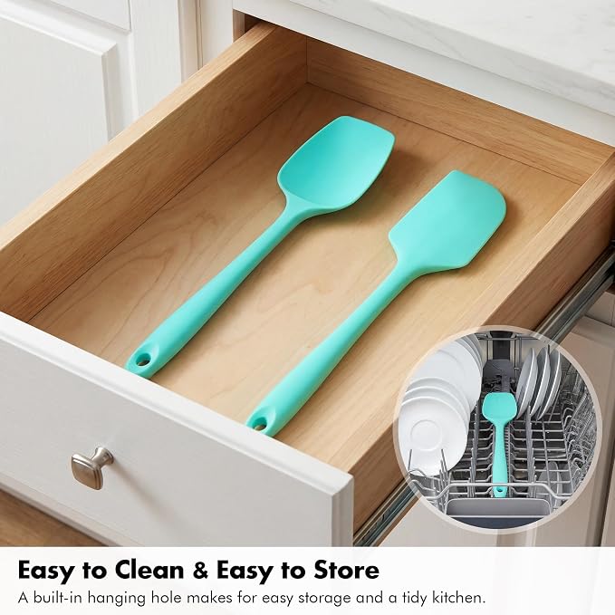 Silicone Spoonula Set: 600ºF Heat Resistant Food Grade Cooking Baking Utensils, Kitchen Flexible Nonstick Rubber Pan Spoon Spatula for Mixing, Scrambling, Scooping (3 Pieces, Multicolor 4)