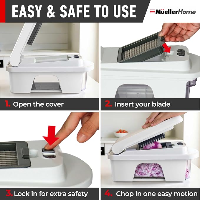 MUELLER HOME Pro-Series All-in-One, 12 Blade Mandoline Slicer for Kitchen, Food Chopper, Cucumber Slicer and Spiralizer, Cutter, Dicer, Grater, Gifts for Mom, Kitchen Essentials, White Sand/Green