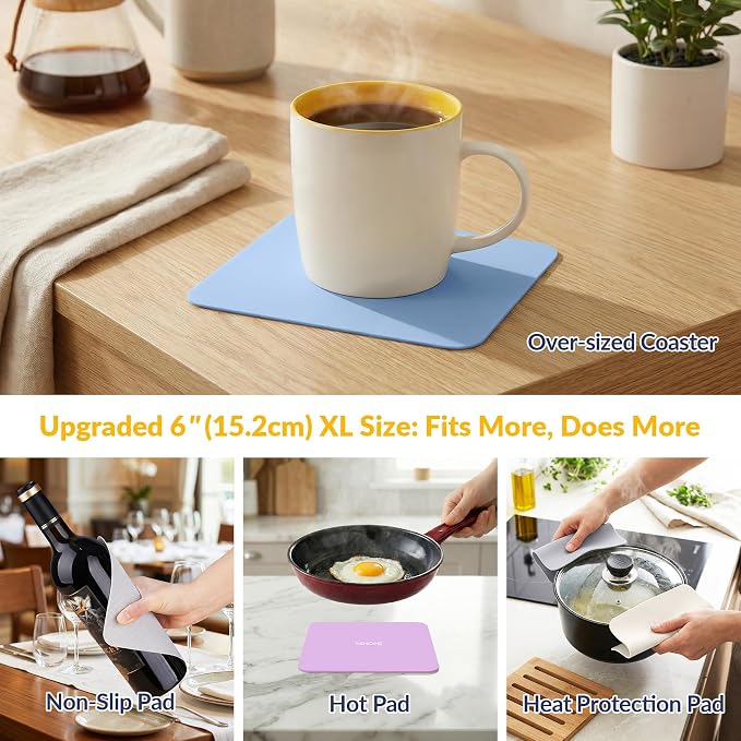 NiHome Silicone Jar Opener Gripper Pads, 6 In for Seniors, Morandi, 4PC | Textured Back for Superior Grip on Stubborn Lids, BPA-Free Food-Grade, Heat Resistant, Dishwasher Safe, Rounded Square