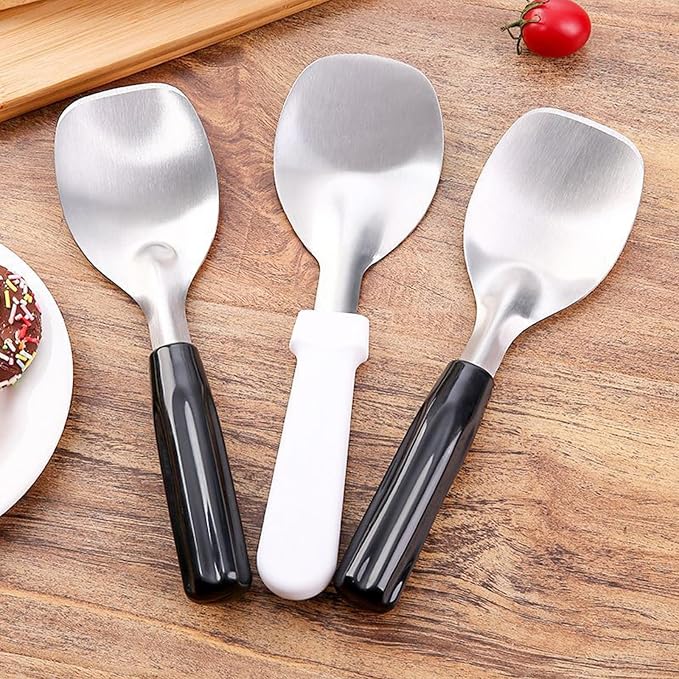 2 pcs Ice Cream Spade,Ice Cream Scoop,Stainless Steel Ice Cream Paddle with Plastic Handle,Heavy Duty & Durable Bend Proof Ice Cream Scooper Butter Cutter(Black)