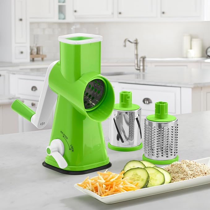 Cuisinart Fresh Slice Rotary Drum Grater, Cheese & Vegetable Slicer with 3 Interchangeable Stainless Steel Drums, Strong Suction Base, Dishwasher Safe