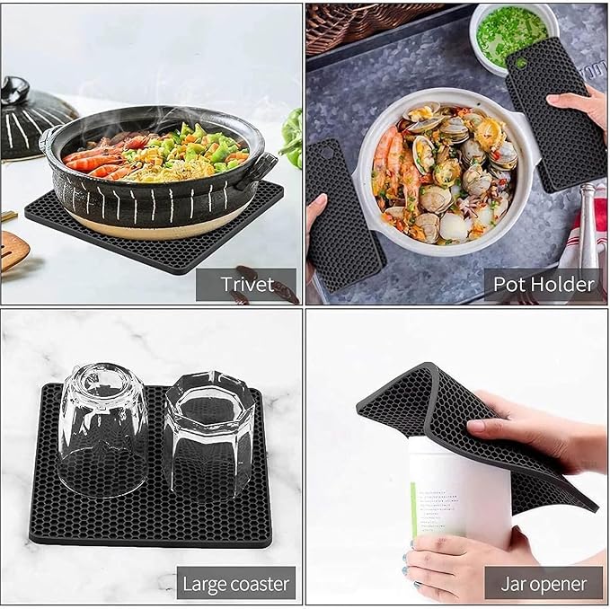 Silicone Trivet Mats Set of 6, Heat Resistant Non-Slip Food Grade | Multipurpose Hot Pads for Kitchen Use, Protects Countertops from Hot Pots, Dishes, Pan, Spoon Rest, Coaster