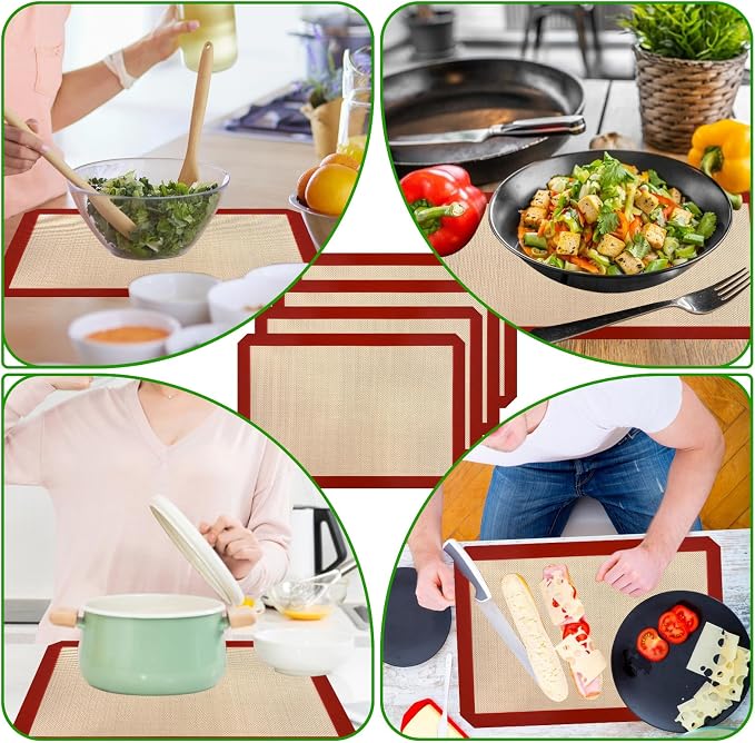 4 Pack 16.5" x 11.6" Reusable Silicone Baking Mat for Cake Pan/16 x11 Cheesecake Pan/Toaster Oven/XL Air Fryer,16" Food Grade Silicone Mat for Baking Sheet, Non-Stick&Reusable
