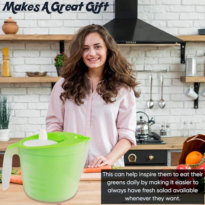 Home-X Salad Spinner with Pouring Spout ā Lettuce Spinner and Vegetable Washer with Removable Strainer Basket ā BPA-Free Salad Strainer for Drying Fresh Greens, Spinach, and Veggies