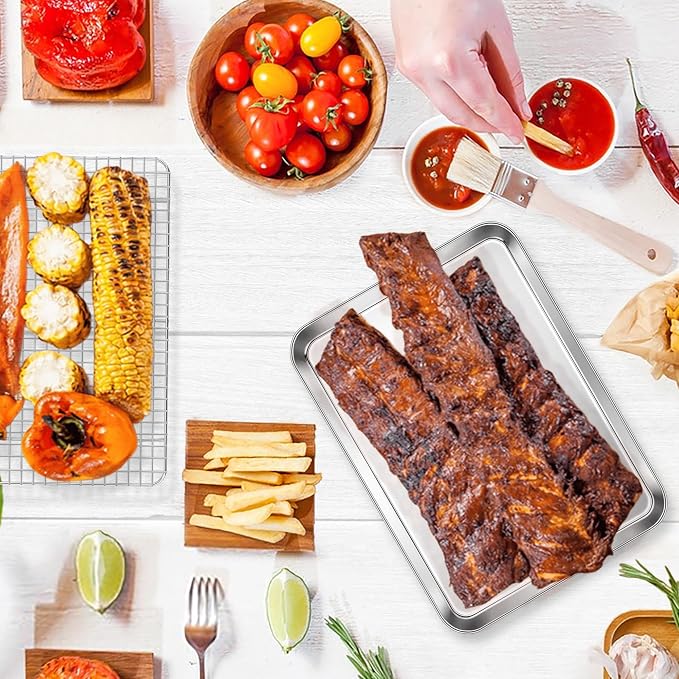 E-far Baking Sheet with Wire Rack Set, 16" x 12" (1 Pan +1 Cooling Rack) | Stainless Steel Sheet Pan with Cooling Rack for Oven, Large Metal Bacon Tray for Cooking Roasting, Non-Toxic, Dishwasher Safe