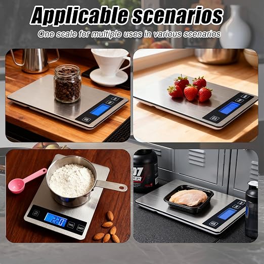 Food Kitchen Scale, 33lb Food Scale Precisely Measures Grams and Ounces for Baking and Cooking, 304 Stainless Steel Kitchen Scale for Food with LCD Display, Batteries Included