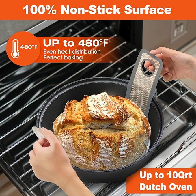 Silicone Bread Sling Dutch Oven - Best Japan Silicone. Non-Stick & Easy Clean Reusable Bread Baking Mat. With Extra Long Handles Bread Baking Sheet Liner, 2 Grey Set for Transferable Dough