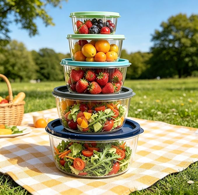 5-Piece Plastic Mixing Bowl Set with Lids for Kitchen, Nesting Kitchen Bowl Set for Mixing Baking, Prepping, Cooking & Food Storage Microwave Safe