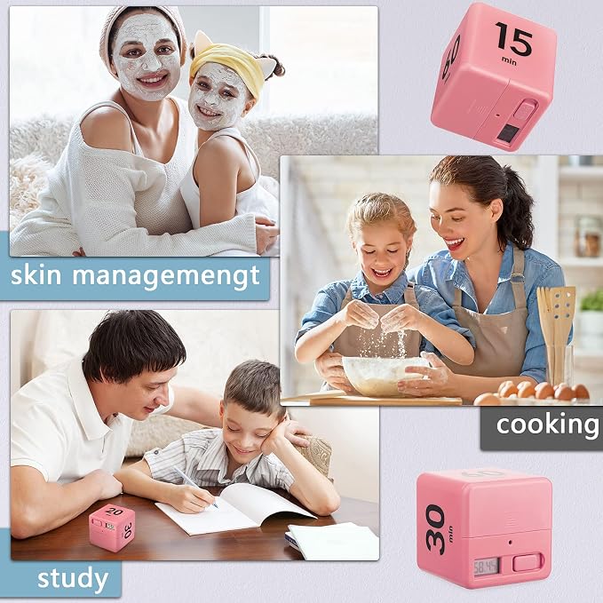 Weewooday 2 Pieces Cube Productivity Timer Flip Gravity Sensor Flip Countdown Countup Workout Timer Management 1 3 5 10 Minutes and 15 20 30 60 Minutes for Back to School Work Kitchen(White, Pink)