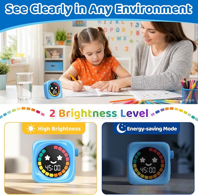 Visual Timers for Kids, 99 Minute Digital Cute Kids Visual Timer Classroom Timer for Homeschool Supplies Study Teaching Time Management Tool Countdown Productivity Timer, Blue, Colorful Dispaly