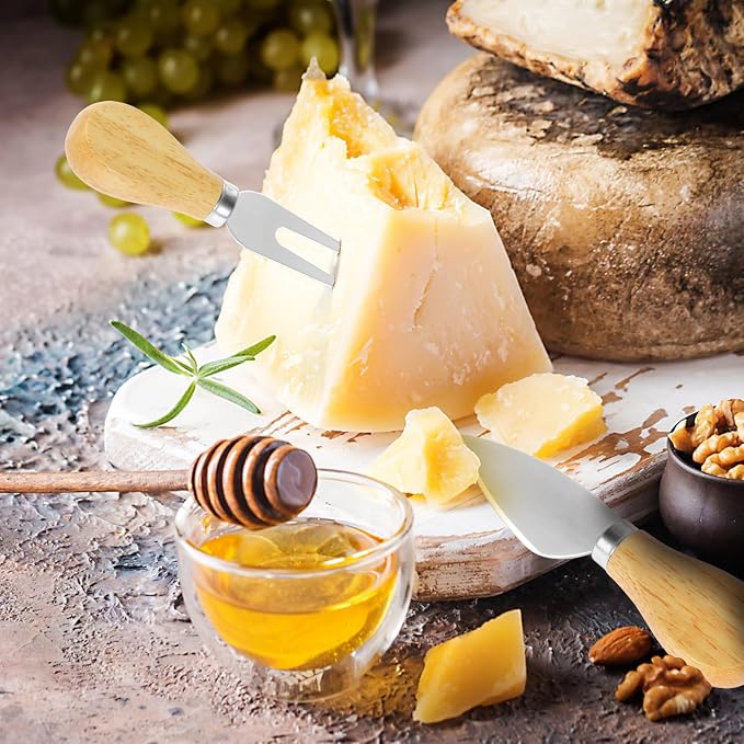 64Pcs Cheese Knives Bulk,Stainless Steel Cheese Knife Spreaders Set Butter Cutter Cheese Cutting Spatula Forks Wooden Handle Small Cheese Spreader Tool Cheese Knives for Charcuterie Board Christmas