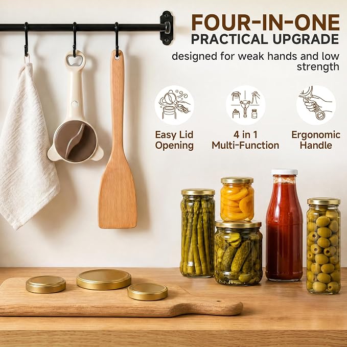 2026 Upgraded 4-in-1 Jar Opener - Adjustable Stainless Steel Lid Remover for Seniors & Arthritis Sufferers, Fits Kitchen Jars, Bottles & Cans Brown(2Pcs)