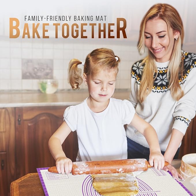 26 * 16 inches Purple, Non-Slip Silicone Baking Sheets - Baking Mat with 0.7mm Thickness - Non-Stick Pastry & Cookie Mat for Kitchen Counter for Rolling Out Dough with Measurements.