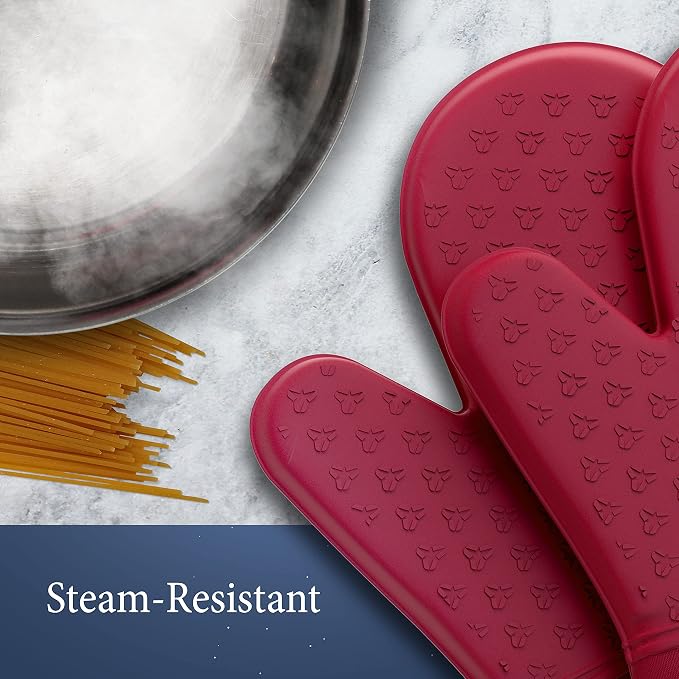 Cosy House Collection 4-Piece Oven Mitt & Pot Holder Set | Heat Resistant Trivet Cooking Gloves - Durable & Comfortable Long-Lasting Silicone - Cooking, Baking & Grilling (Red)