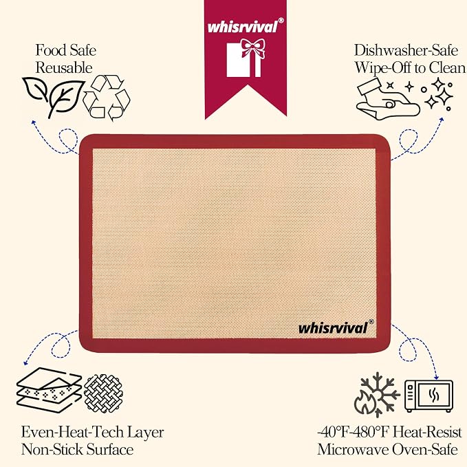4 Pcs Silicone Baking Mat, Non-Stick Baking Mat (Red) | 480℉ Heat Resistant, Reusable