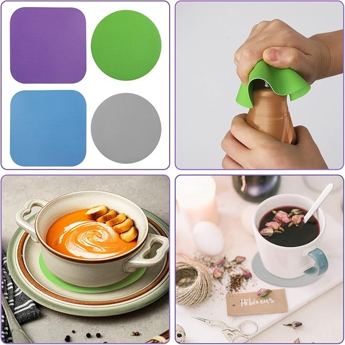 LUTER 4pcs Jar Opener Gripper Pad for Seniors with Weak Hands, Rubber | Multi-function Silicone Bottle Opener Lid Cap Rubber Gripper Pads Kitchen Coasters Gadgets, Blue, Green, Gray, Purple