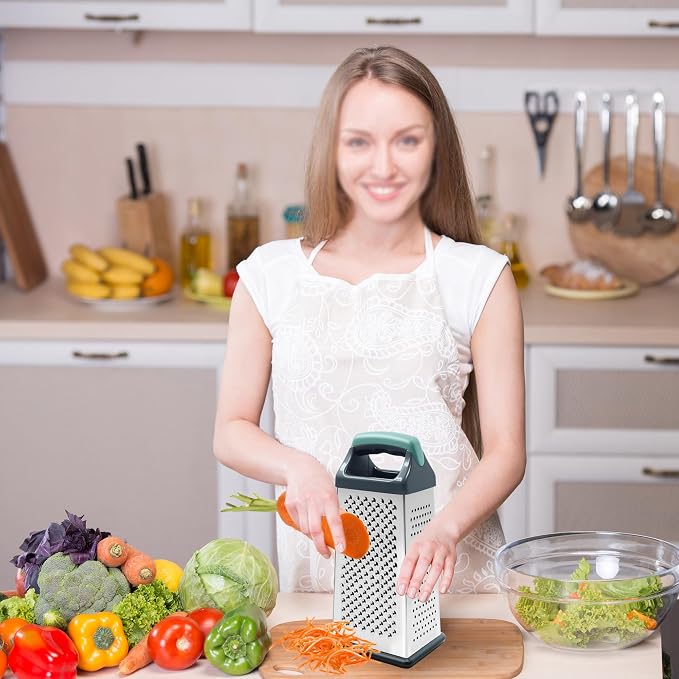 Box grater for kitchen 4 Sided - Cheese Graters Handheld, Stainless Steel Shredder for Food Vegetable Carrot Potato Tomato