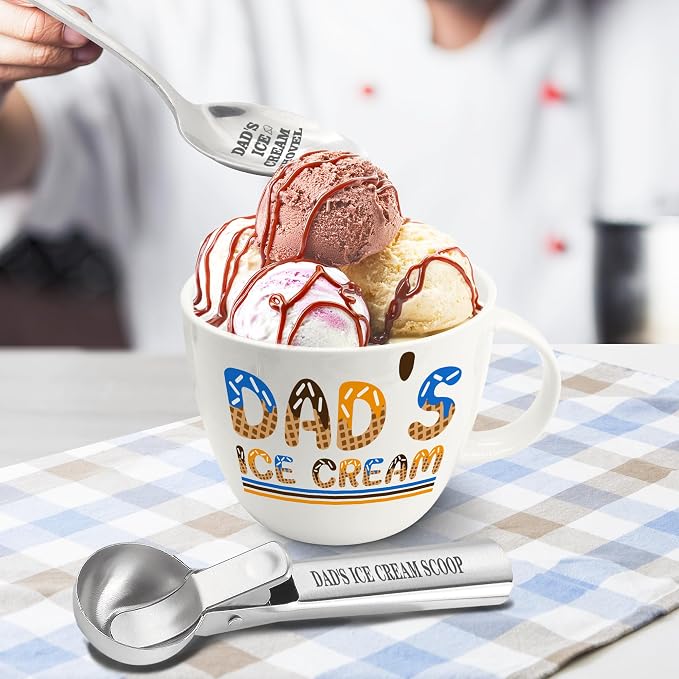 FUTBU Dad Gifts, Gifts for Dad Fathers Day from Daughter, Dad's Ice Cream Bowl Scoop Shovel Spoon Set, Daddy Ice Cream Gift from Son Daughter, Ideal Birthday Father's Day Gift for Him