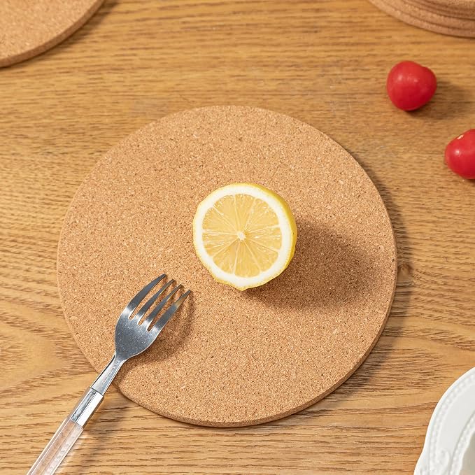 FirstGift Cork Trivet - 12 Pack High Density Cork Trivet Set- 8" Diameter x 0.4" Thick Round - Hot Pads for Table & Countertop