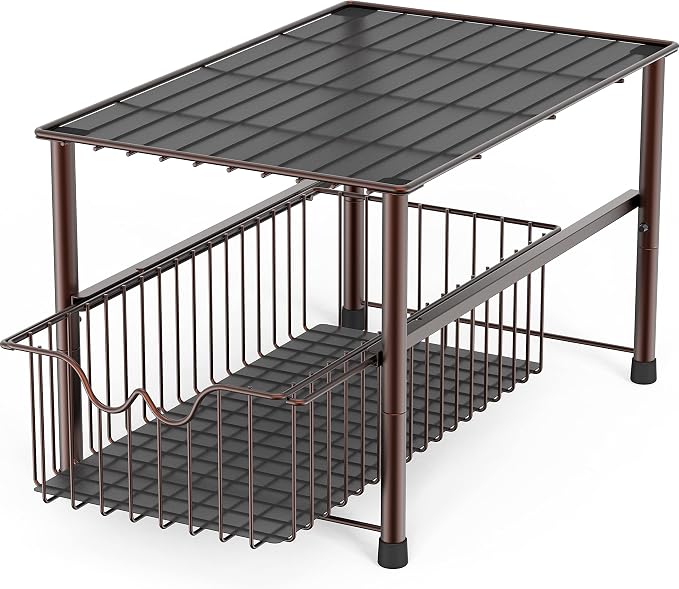 Deco Brothers Stackable Under Sink Organizer with Sliding Basket, Bronze