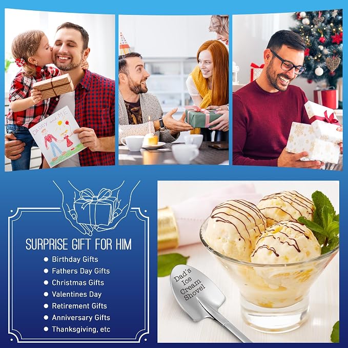 Dad Fathers Day Birthday Gift, from Daughter/Son, Dads Christmas White Elephant Gifts, Funny Dad's Ice Cream Shovel Spoon Gift for Daddy Father-in-Law Grandfather Grandpa Retirement Valentines for Him