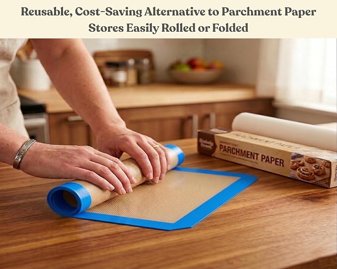 Silicone Baking Mats Set of 2, Half Sheet Nonstick Reusable Extra Thick Baking Sheet Liners for Cookies, Macarons, Bread, Pizza, Pastry, Blue