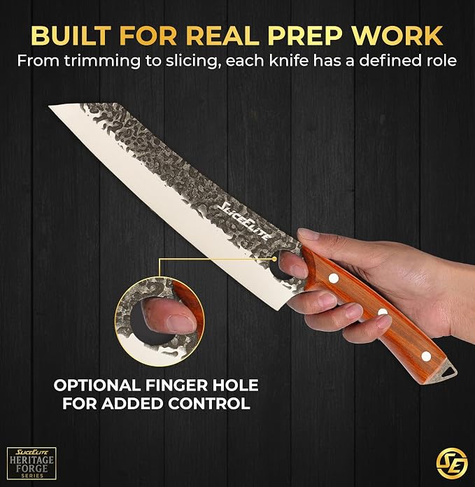 SliceElite Hand-Forged Professional Butcher Knife (3 PC PREP KNIFE SET W/SANDSLWOOD HANDLES)