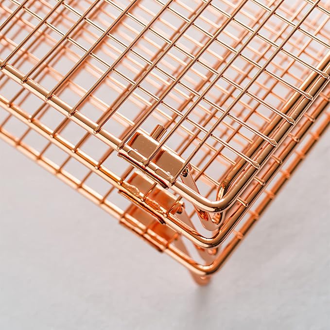 Kingrol 2 Pack Stainless Steel Cooling Racks with Collapsible Folding Legs, Stackable Grid Wire Racks for Cooking and Baking, Copper-Tone