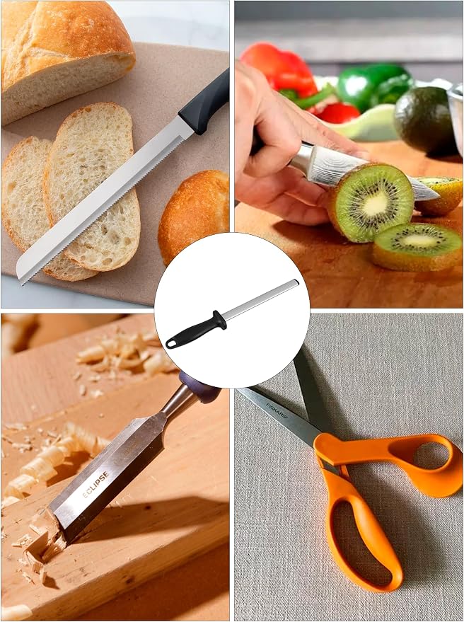 Knife Sharpener Rod, 8 Inch Diamond Sharpening Steel, Kitchen Honing Rod Knife Sharpening Tool for Home Kitchens and Restaurants
