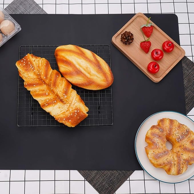 Silicone Mats for Kitchen Counter, Thicker 0.06", 25 x 17 inches Multipurpose Table Mat, Silicone Pad Desk Work Mat, Nonstick Nonskid Heat-Resistant Pad, Placemat, Black