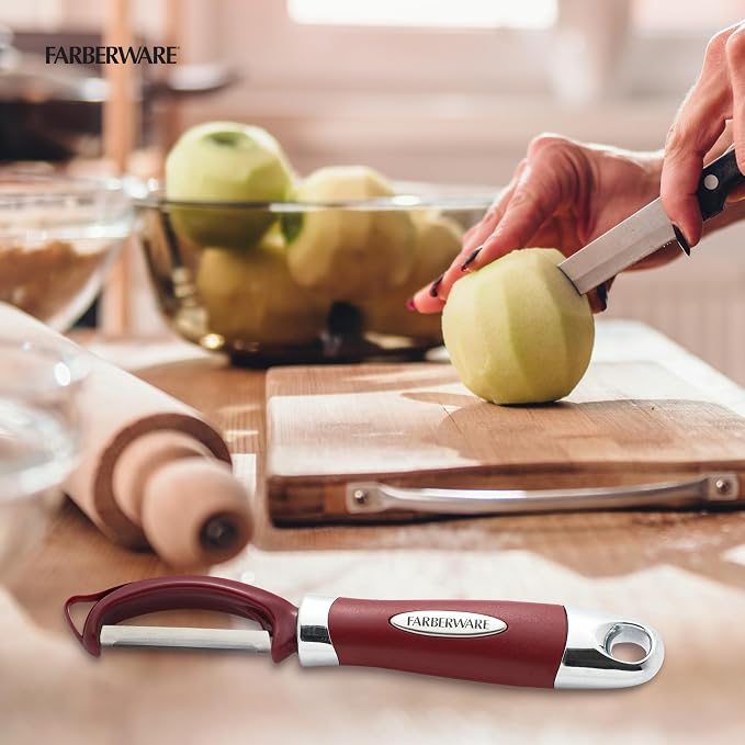 Farberware Professional Euro Vegetable Peeler with Ergonomic Handle, Razor-Sharp Swivel Blade, Red - Dishwasher Safe Potato Peeler for Kitchen, Fruits, Vegetables, and Cheese
