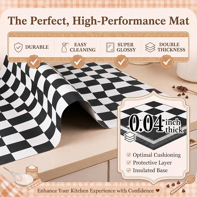 2 Pcs Checkered Silicone Baking Mat Non-Stick Reusable Oven Liner, Food Grade Silicone Roasting Mat with Anti-Slip Grid Design for Baking, Oven, Air Fryer(Black and White, 16.4 x 10.8 Inch)